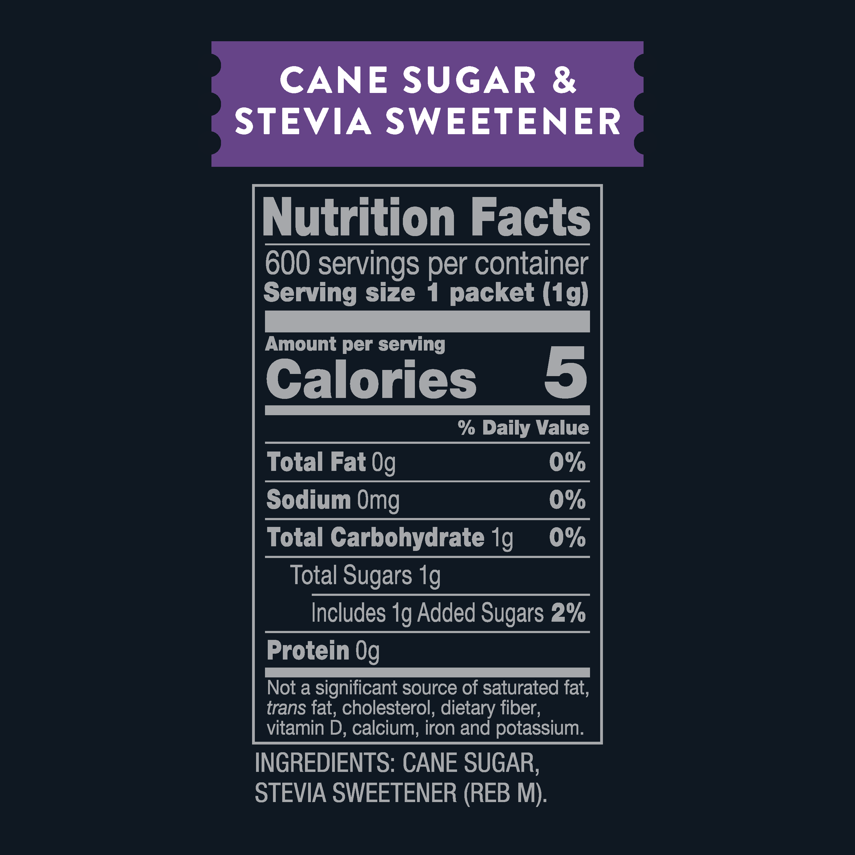 Cane Sugar and Stevia Sweetener Nutrition Facts